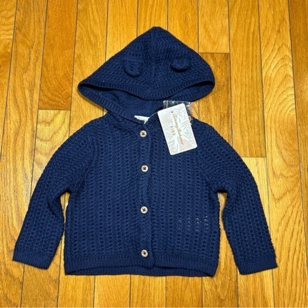 New NWT Tommy Bahama Hood Navy Blue Button Front Cardigan Sweater Sz 3-6 Months
